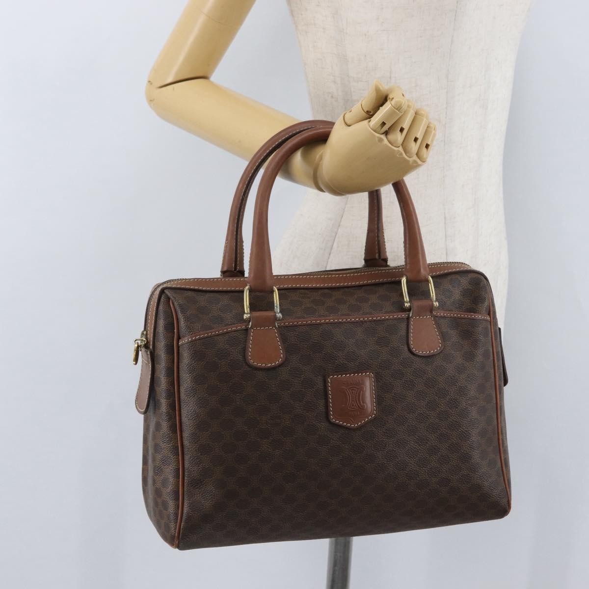 Celine Vintage Macadam Handbag Canvas And Leather Brown Canvas Handbag