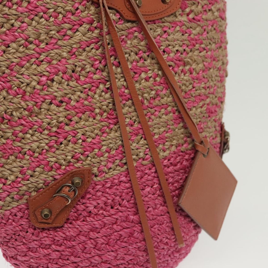 Balenciaga Panier Basket Tote Woven Raffia Pink Wood Tote Bag