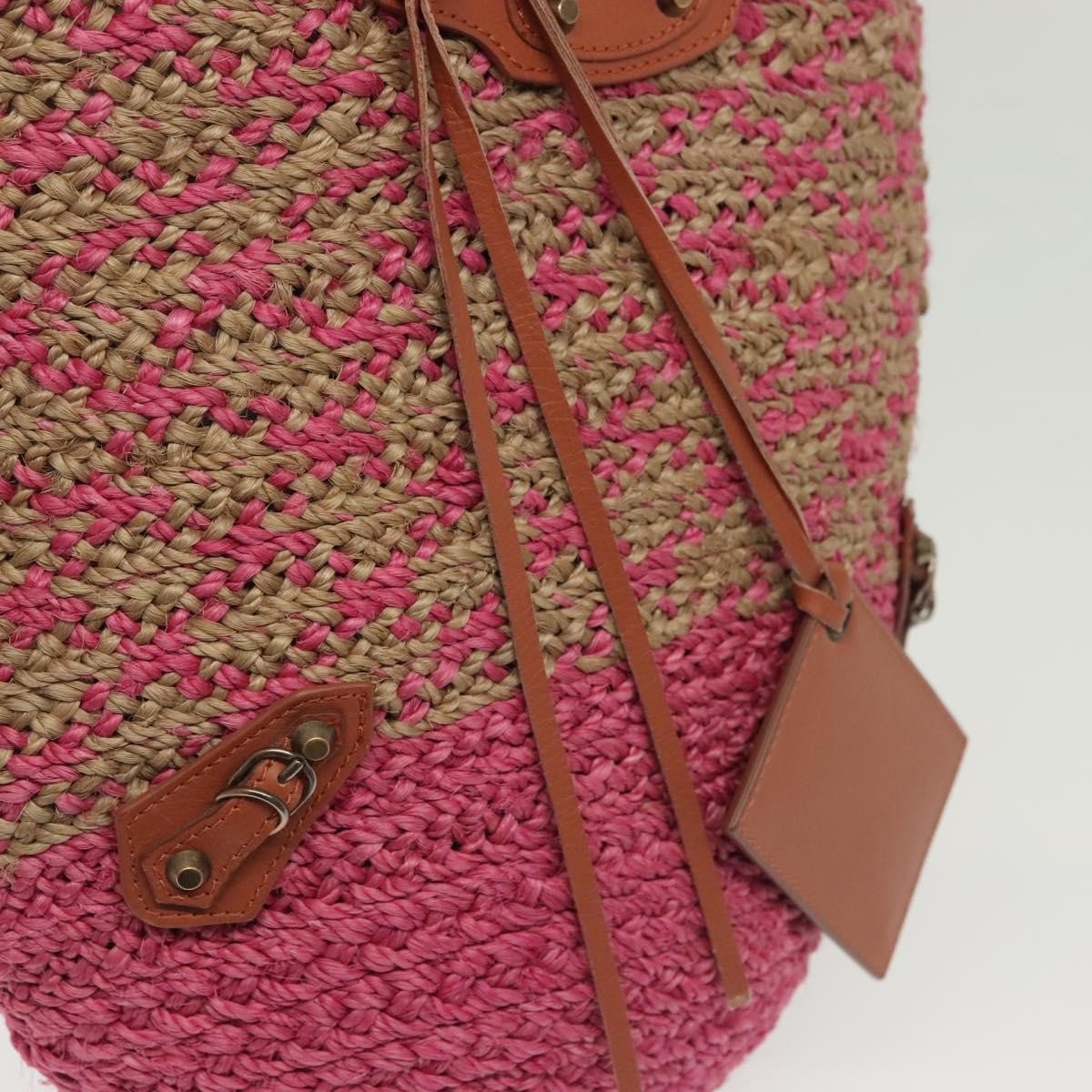 Balenciaga Panier Basket Tote Woven Raffia Pink Wood Tote Bag