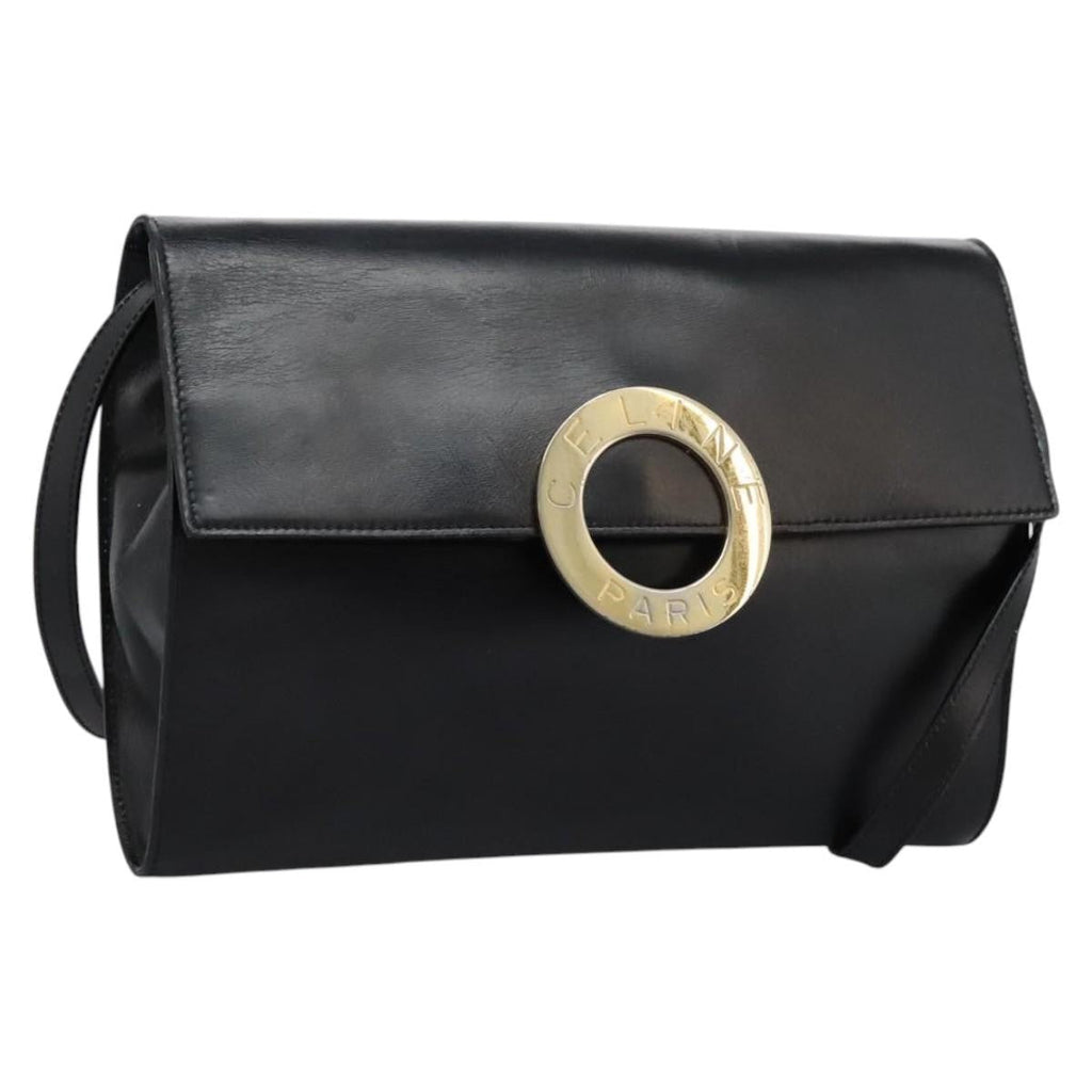 Celine Vintage Circle Logo Crossbody Bag Leather Black Leather Bag