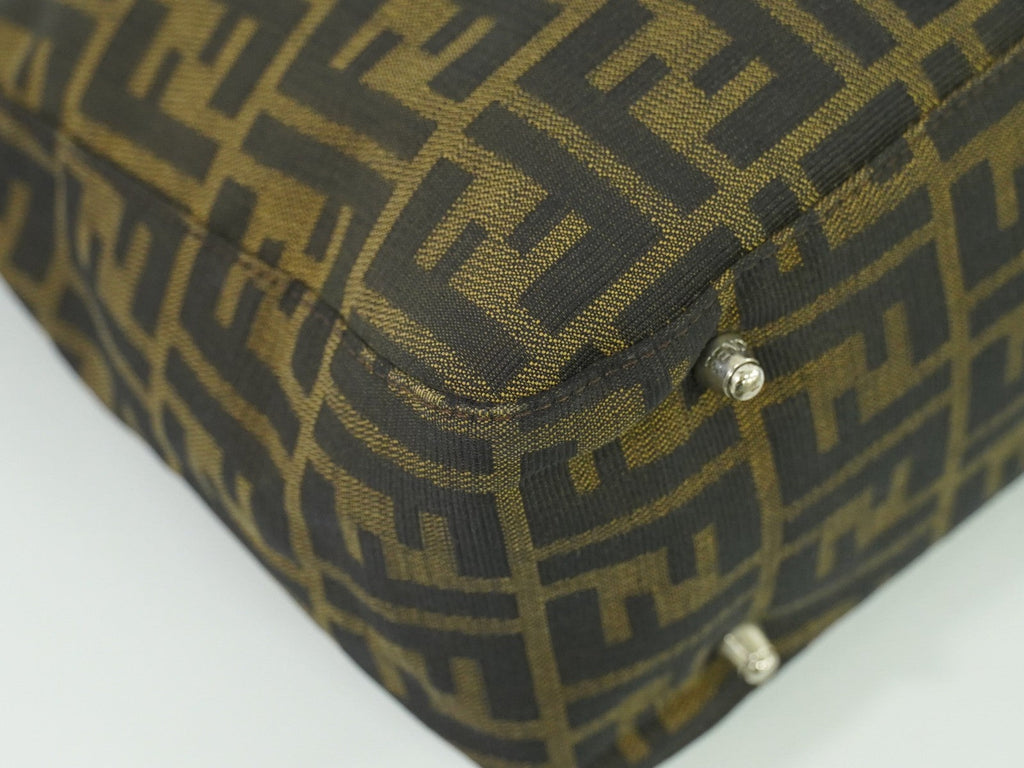 Fendi Zucca Tote Bag Ff Motif Brown Canvas Handbag