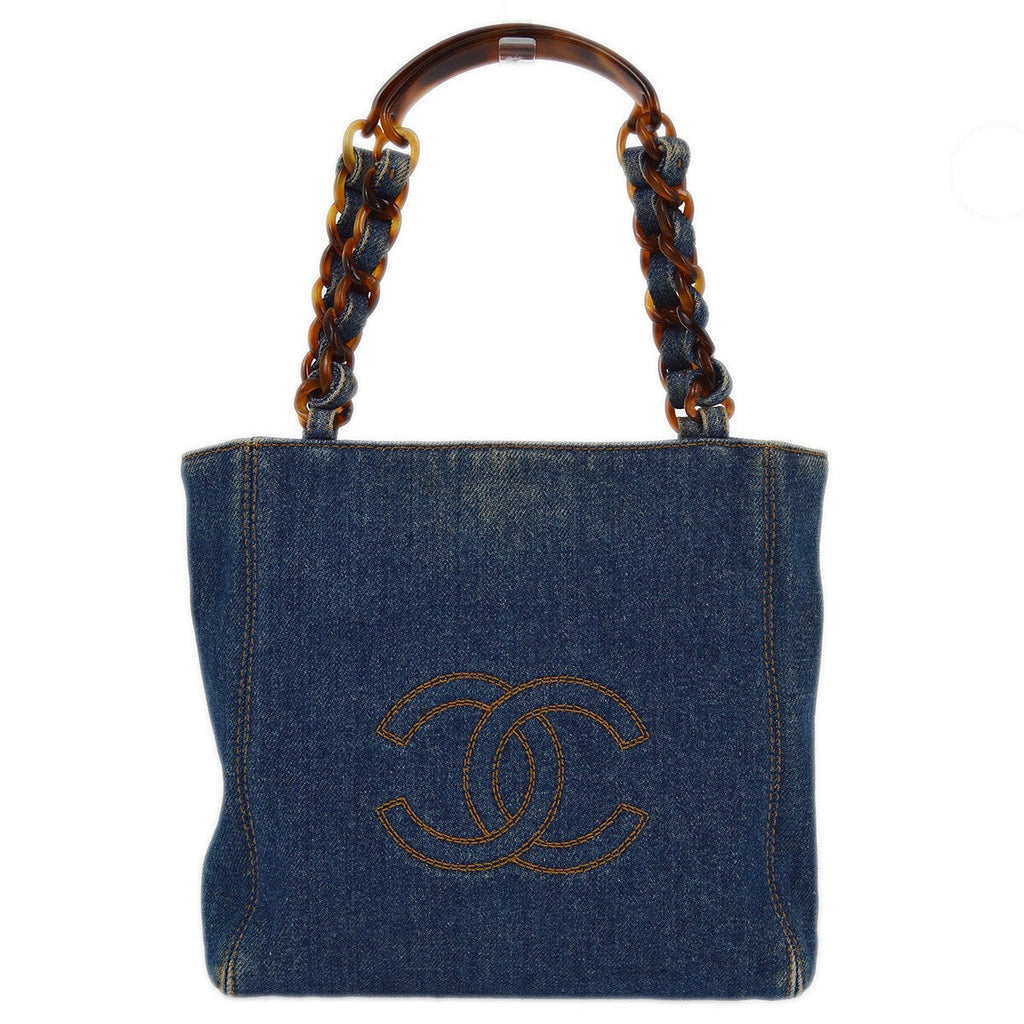Chanel Vintage Resin Chain Tote Denim Blue Denim_Jeans Tote Bag Bag