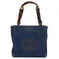 Chanel Vintage Resin Chain Tote Denim Blue Denim_Jeans Tote Bag Bag