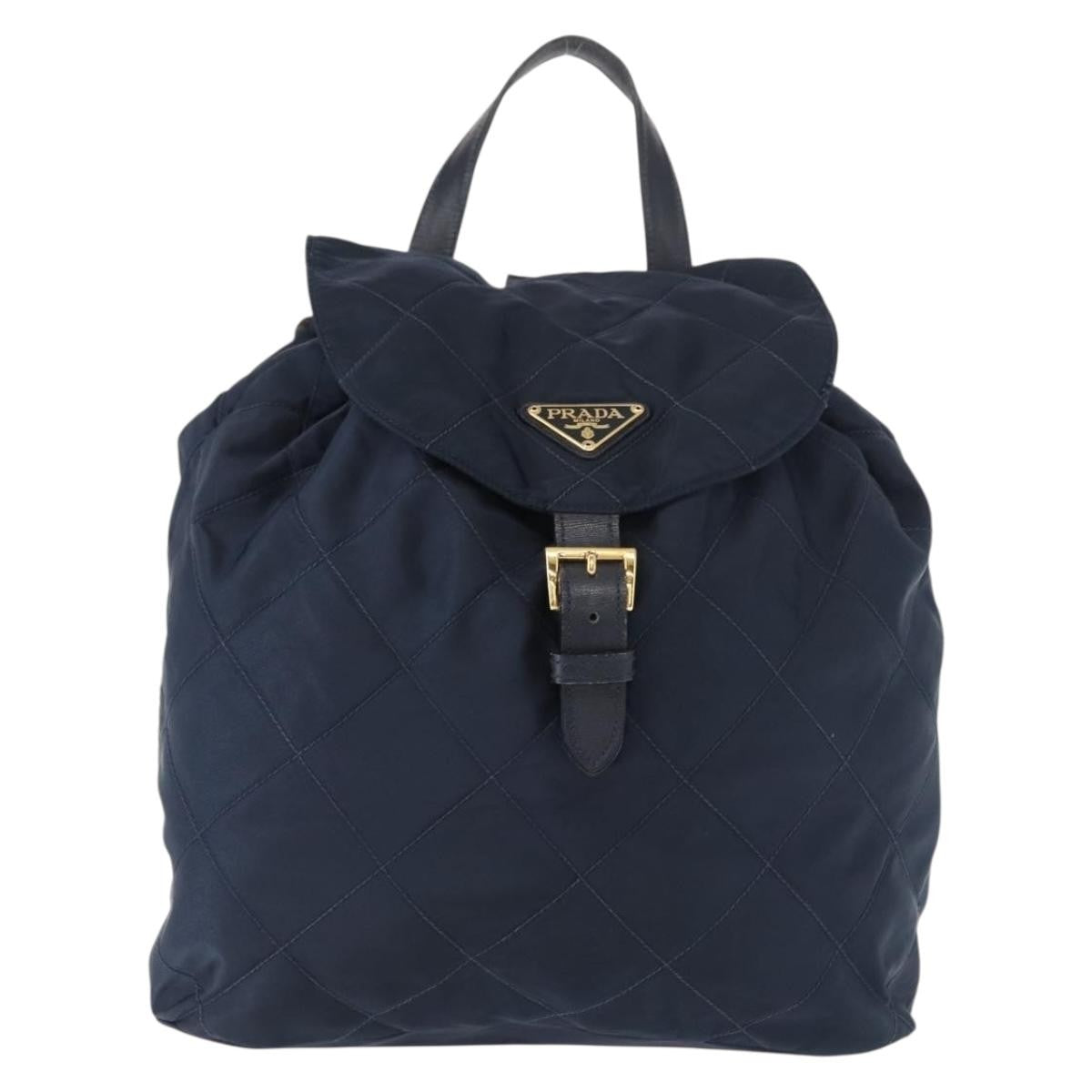 Prada Buckle Backpack Quilted Tessuto Navy Nylon Backpack Bag