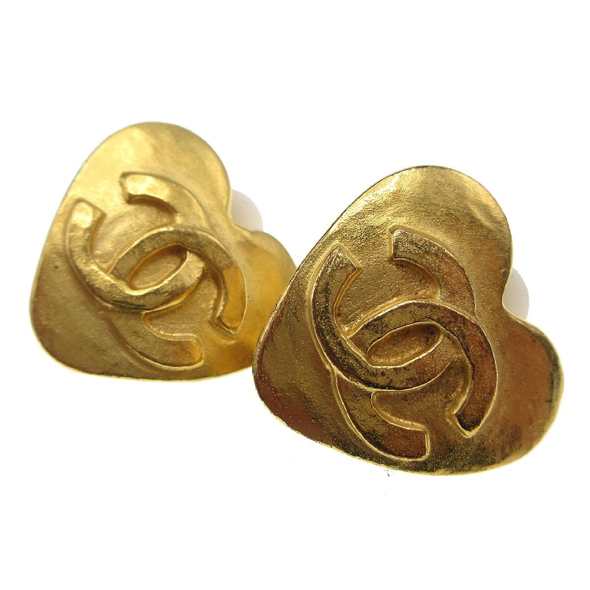 Chanel Vintage Cc Heart Clip-On Earrings Metal Gold Gold_Plated Earrings Jewelry