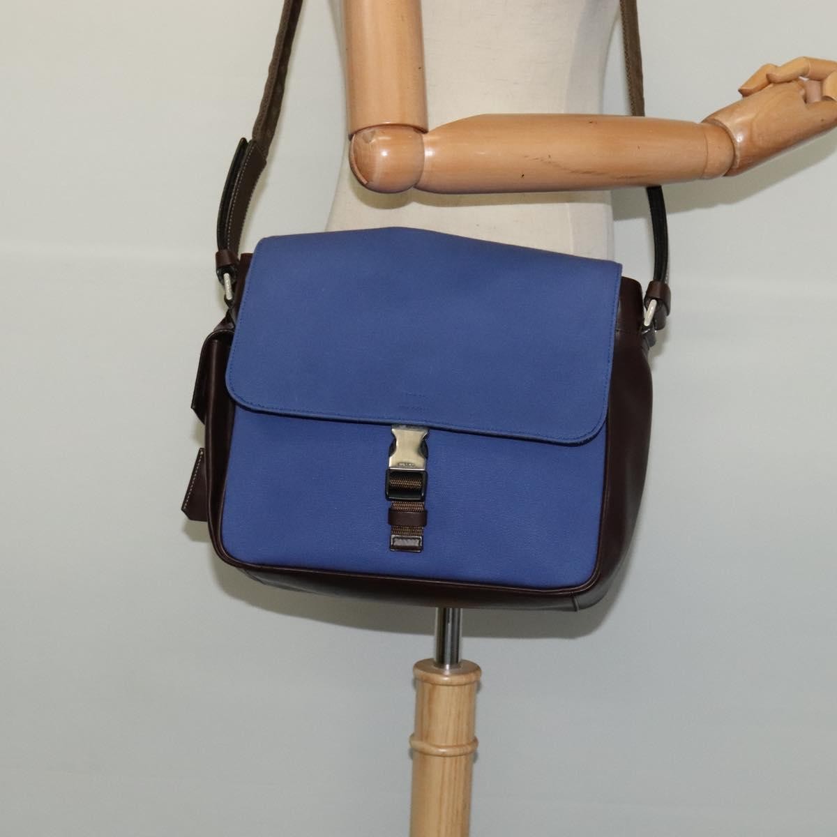 Prada Impunturato Buckle Flap Messenger Bag Canvas Blue Canvas Shoulder Bag Bag
