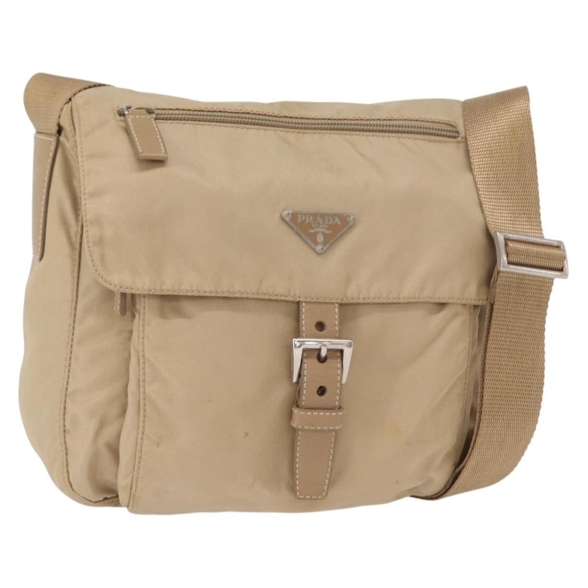 Prada Buckle Messenger Bag Tessuto Beige Nylon Shoulder Bag Bag