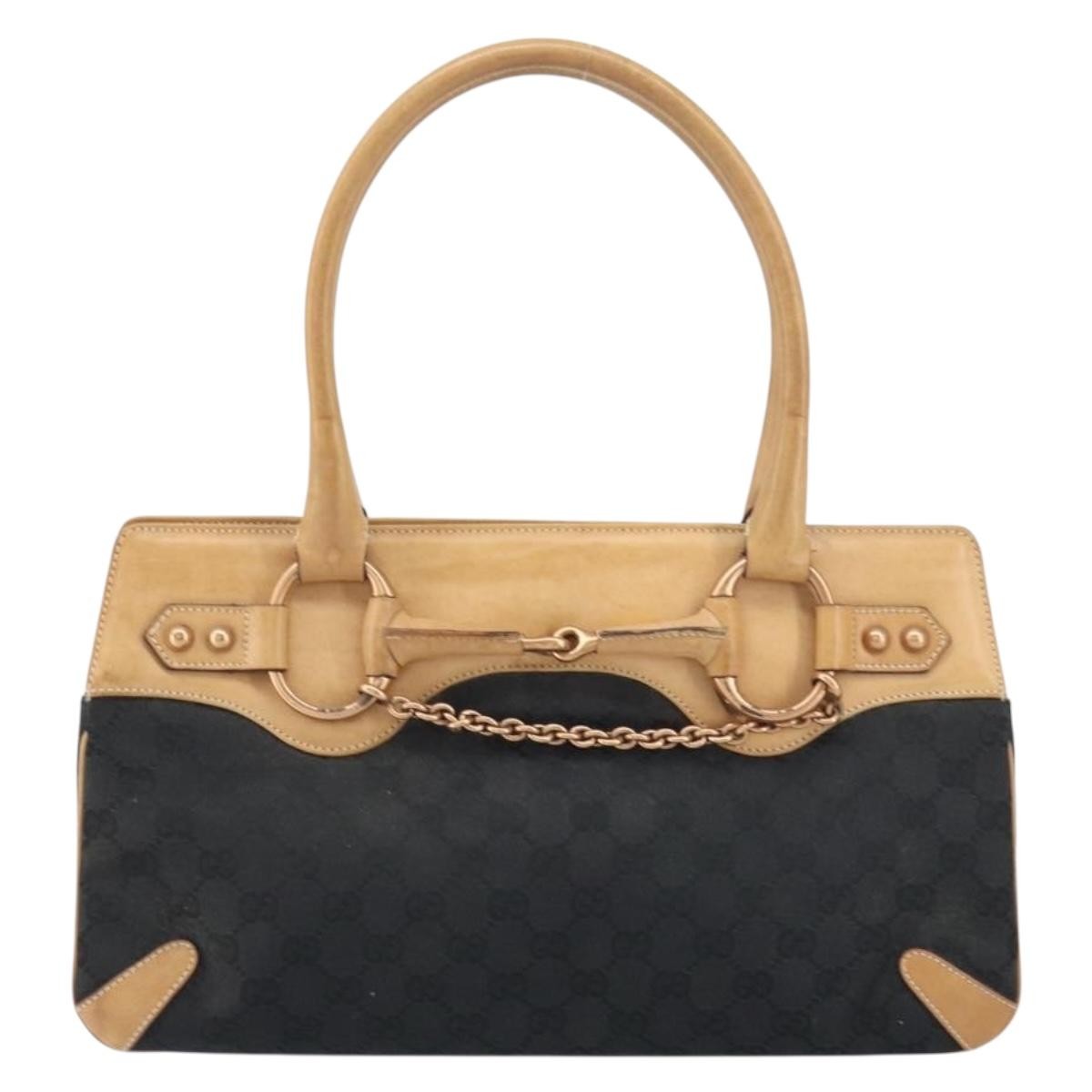 Gucci Horsebit Bracket Tote Gg Canvas Black Canvas Tote Bag Bag (Pre-Owned)