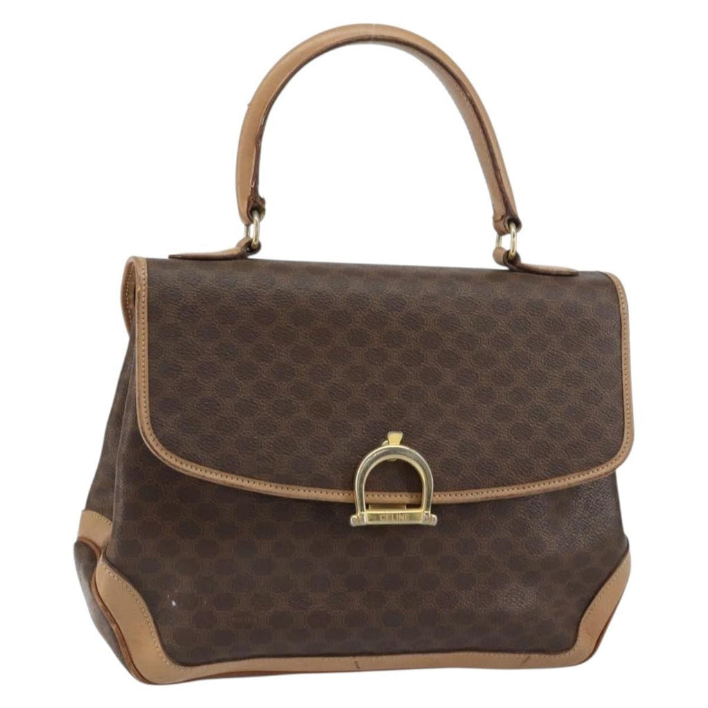 Celine Vintage Macadam Handbag Canvas Brown Pvc Handbag