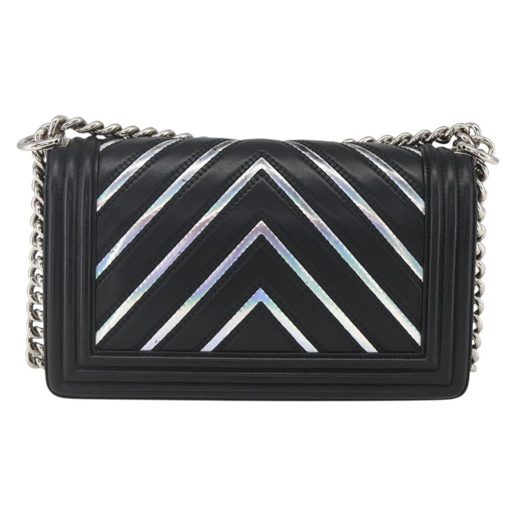 Chanel Boy Flap Bag Chevron Lambskin With Holographic Pvc Black Leather Shoulder Bag Bag