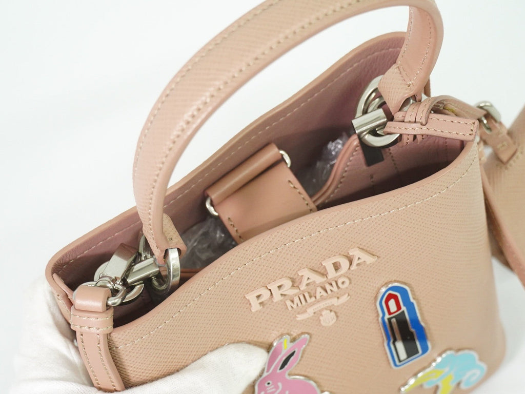 Prada Panier Bucket Bag Saffiano Leather Beige Leather Bag