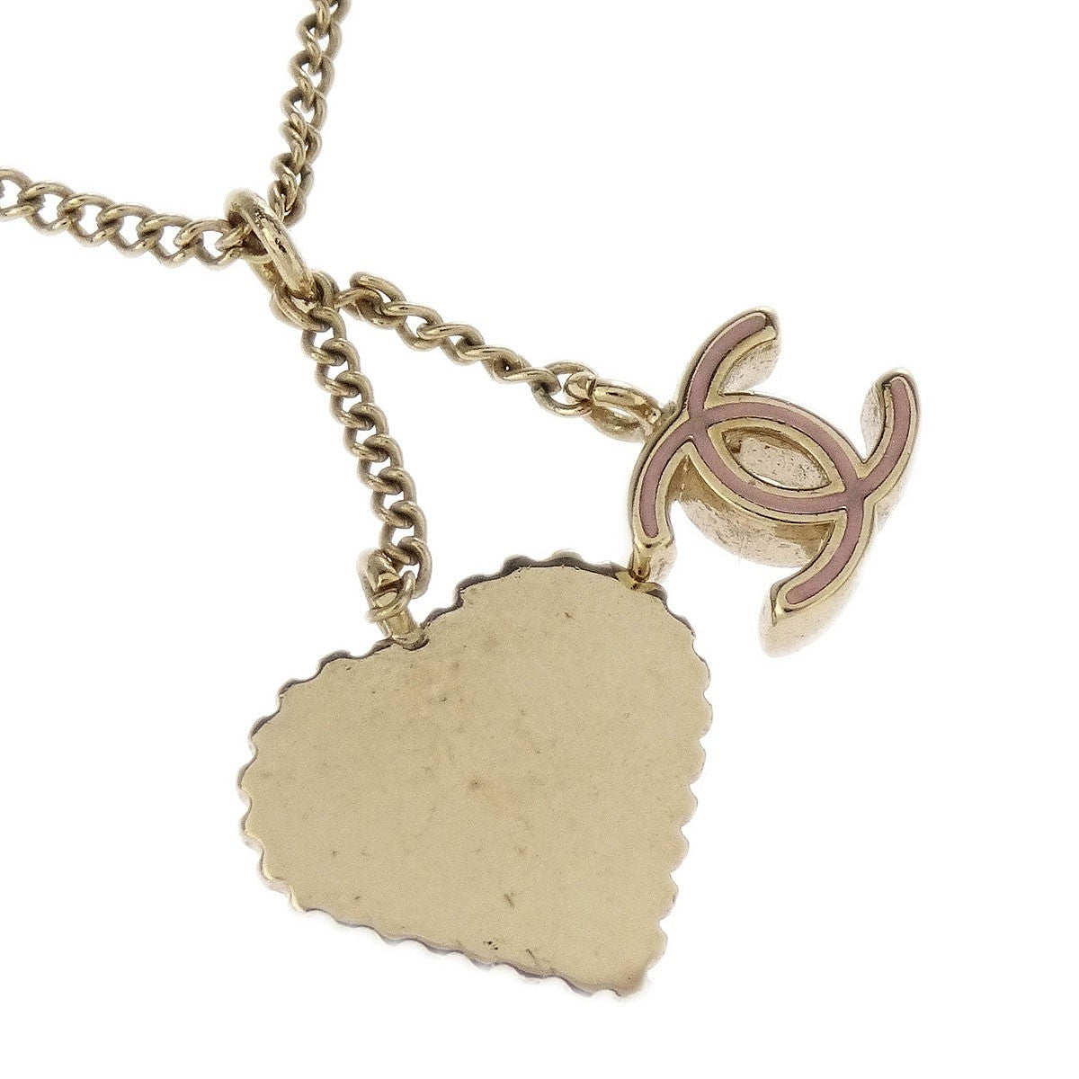 Chanel Cc And Heart Pendant Necklace Metal Gold Gold_Plated Necklace Jewelry