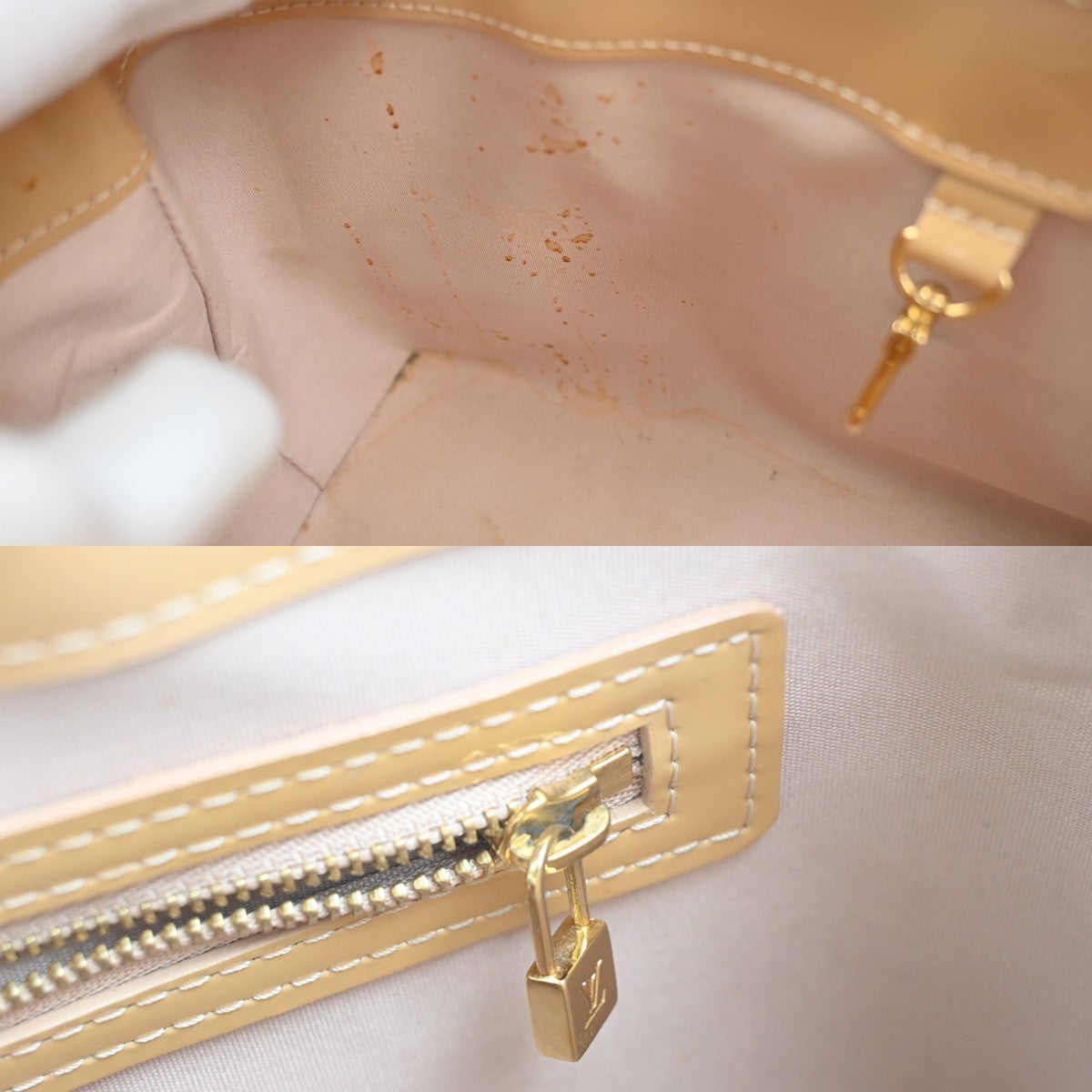 Louis Vuitton Wilshire Handbag Monogram Vernis Beige Patent_Leather Handbag