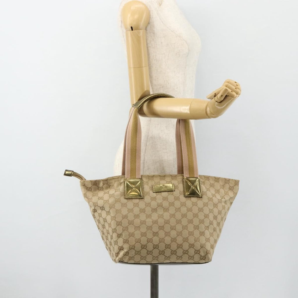 Gucci Web Zip Tote Gg Canvas Beige Canvas Tote Bag Bag (Pre-Owned)