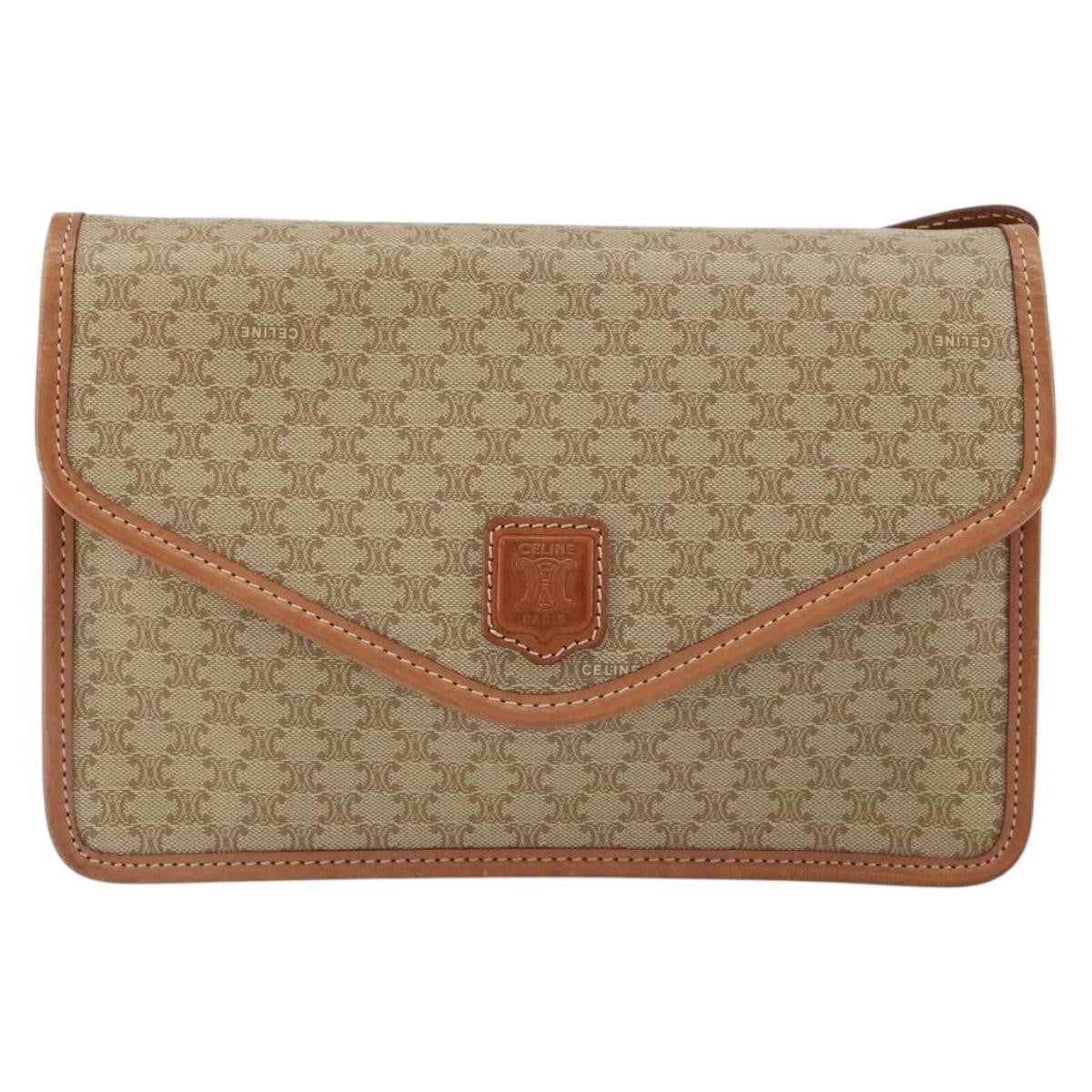 Celine Vintage Macadam Shoulder Bag Canvas Beige Canvas Shoulder Bag Bag