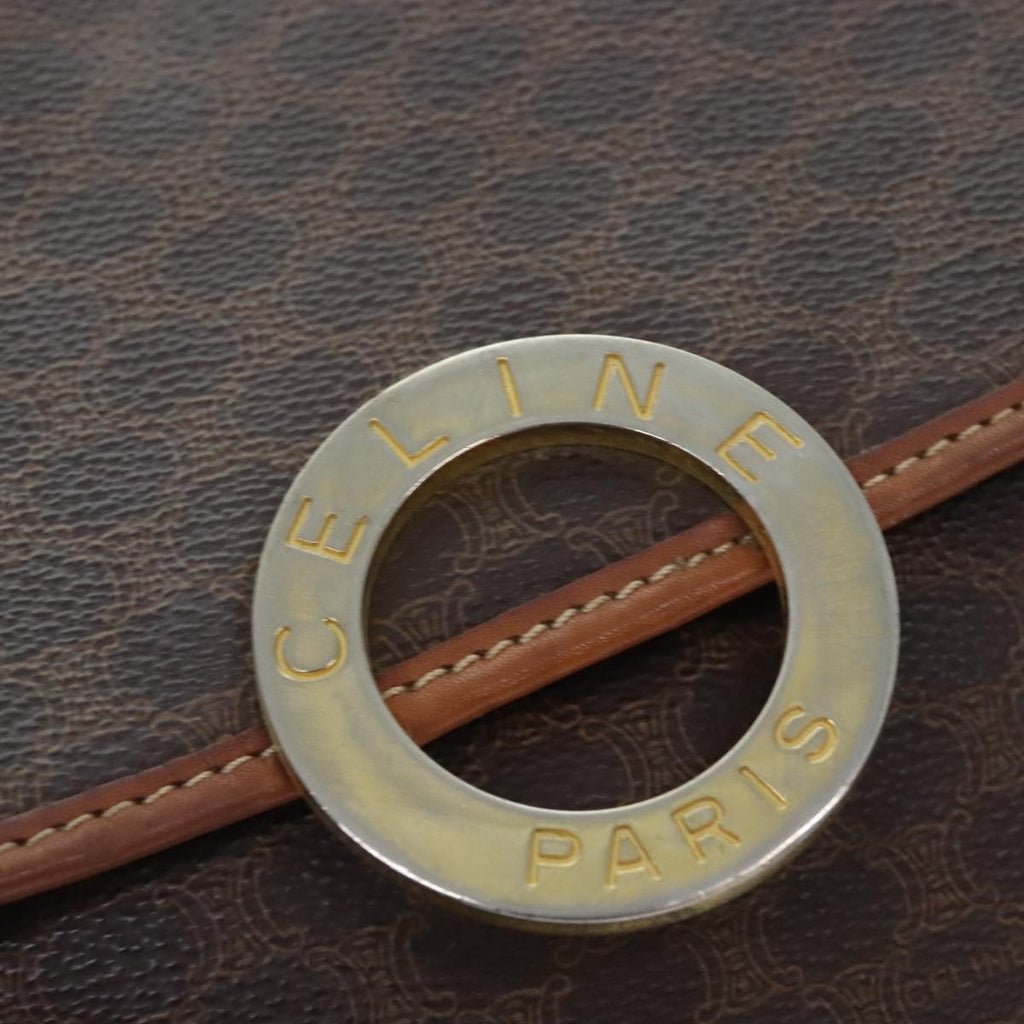 Celine Vintage Macadam Circle Logo Shoulder Bag Canvas And Leather Brown Canvas Shoulder Bag Bag