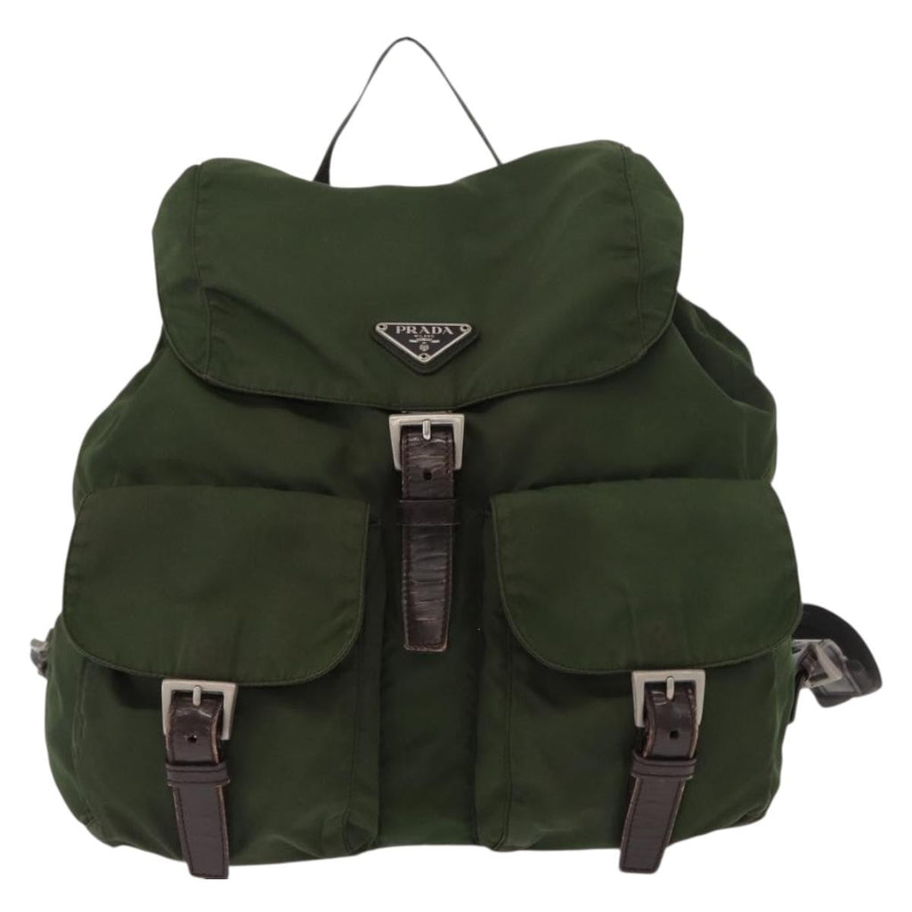 Prada Double Front Pocket Backpack Tessuto Khaki Nylon Backpack Bag