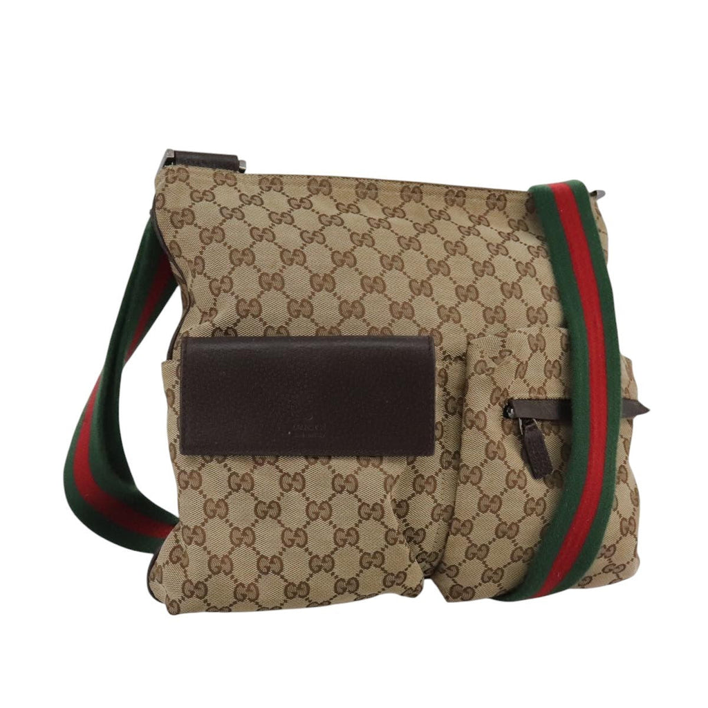 Gucci Double Pocket Web Messenger Gg Canvas Brown Canvas Shoulder Bag Bag (Pre-Owned)