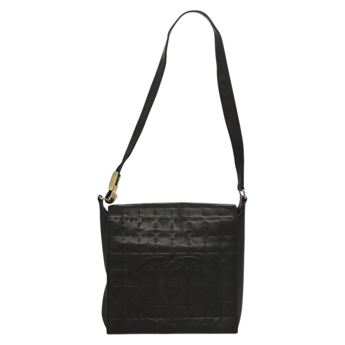 Chanel Chocolate Bar Cc Shoulder Bag Quilted Leather Black Leather Shoulder Bag Bag