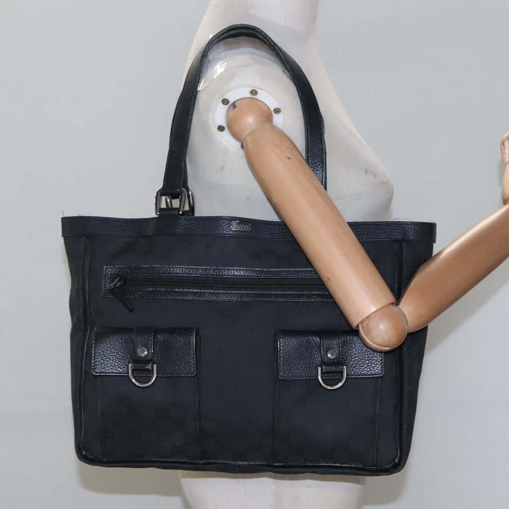 Gucci Abbey Pocket Tote Gg Canvas Black Canvas Tote Bag Bag (Pre-Owned)