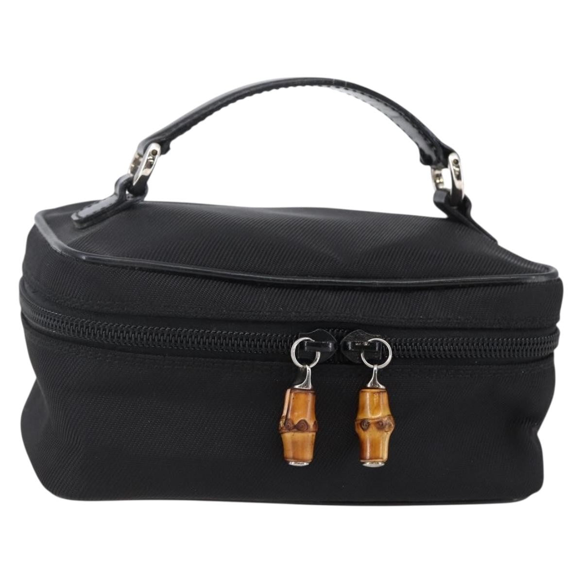 Gucci Vintage Bamboo Vanity Case Nylon Black Nylon Handbag (Pre-Owned)