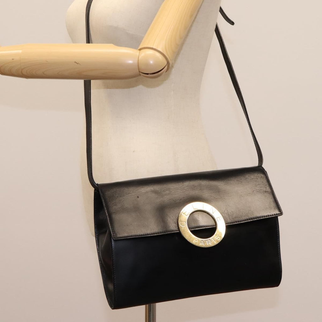 Celine Vintage Circle Logo Crossbody Bag Leather Black Leather Bag