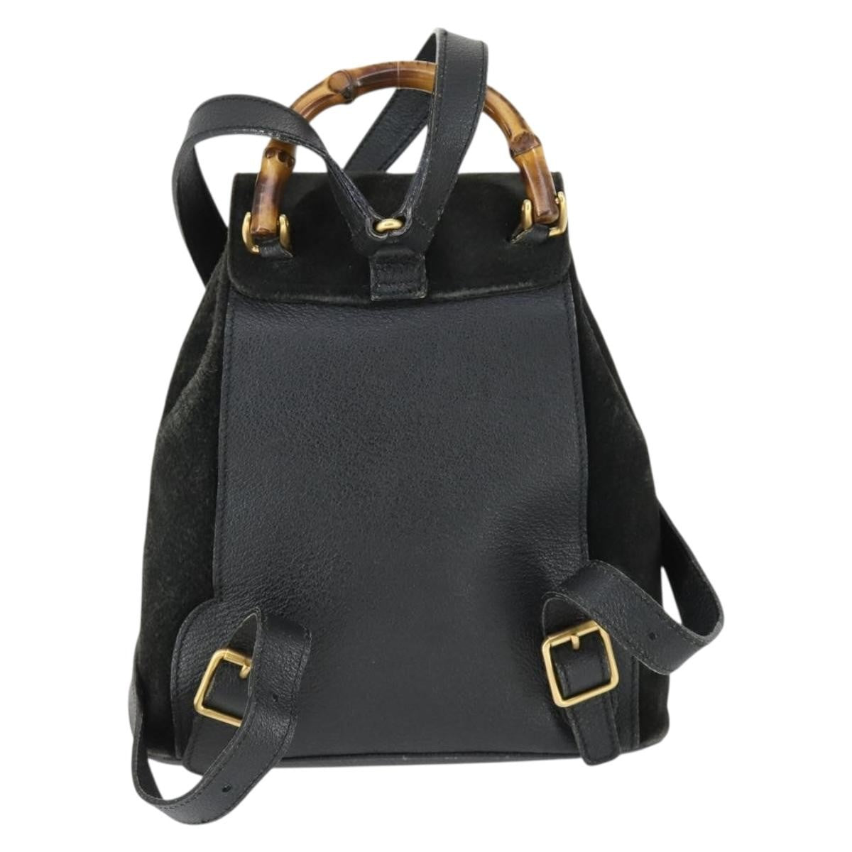 Gucci Gucci Bamboo Backpack Daim Black Suede Backpack Bag (Pre-Owned)