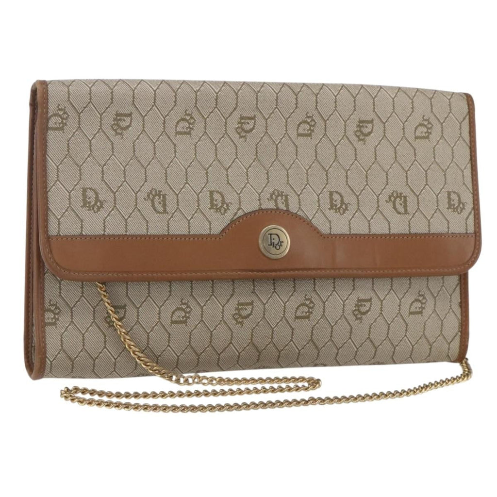 Christian Dior Vintage Honeycomb Chain Canvas Beige Canvas Shoulder Bag Bag (Pre-Owned)