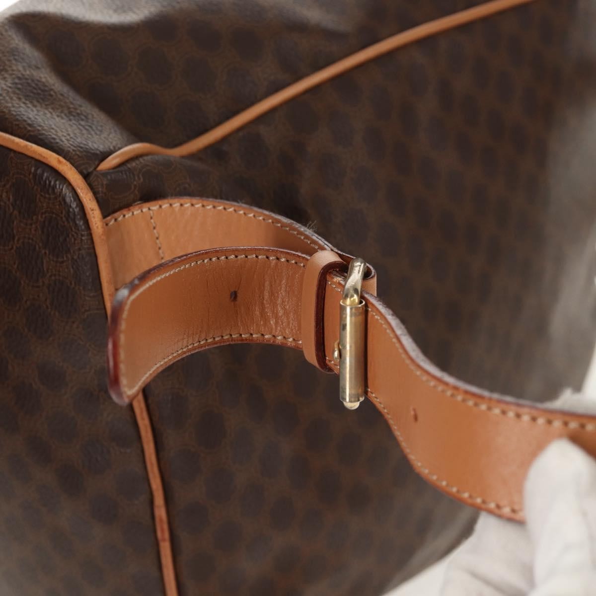 Celine Vintage Drawstring Flap Backpack Macadam Coated Canvas Brown Canvas Backpack Bag