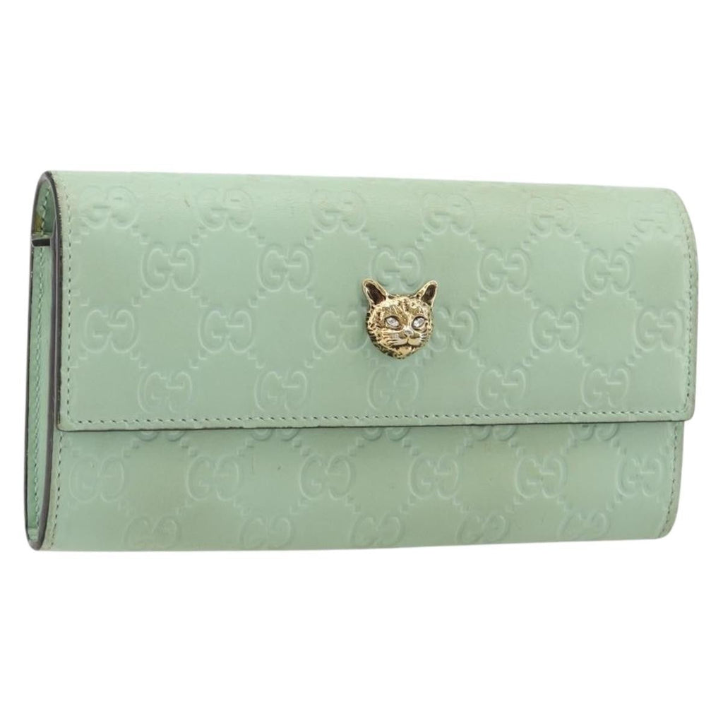 Gucci Guccissima Wallet Motif Gg Green Leather Wallets Accessory (Pre-Owned)