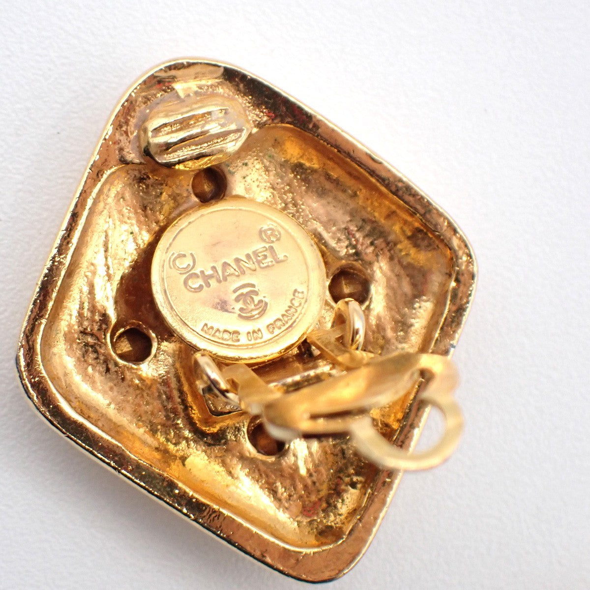 Chanel Vintage Cc Diamond Shape Clips-On Earrings Gold-Plated Gold Gold_Plated Earrings Jewelry
