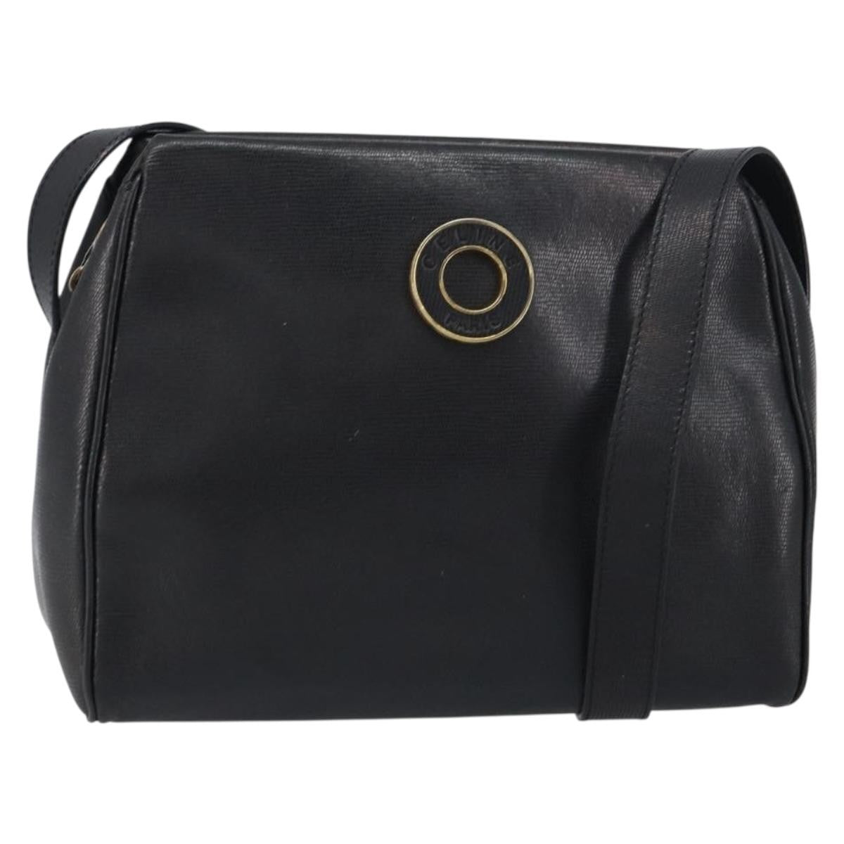 Celine Circle Logo Shoulder Bag Leather Black Leather Shoulder Bag Bag
