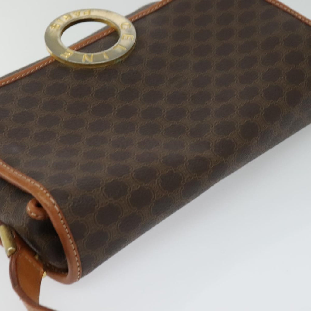 Celine Vintage Macadam Circle Logo Shoulder Bag Canvas And Leather Brown Canvas Shoulder Bag Bag