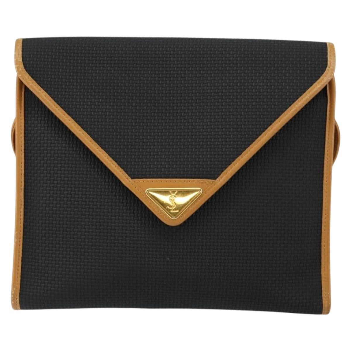 Saint Laurent Vintage Flap Crossbody Bag Coated Canvas With Leather Black Pvc Shoulder Bag Bag (Pre-Owned)