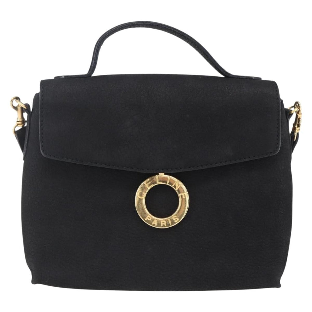 Celine Circle Logo Shoulder Bag Leather Black Leather Shoulder Bag Bag
