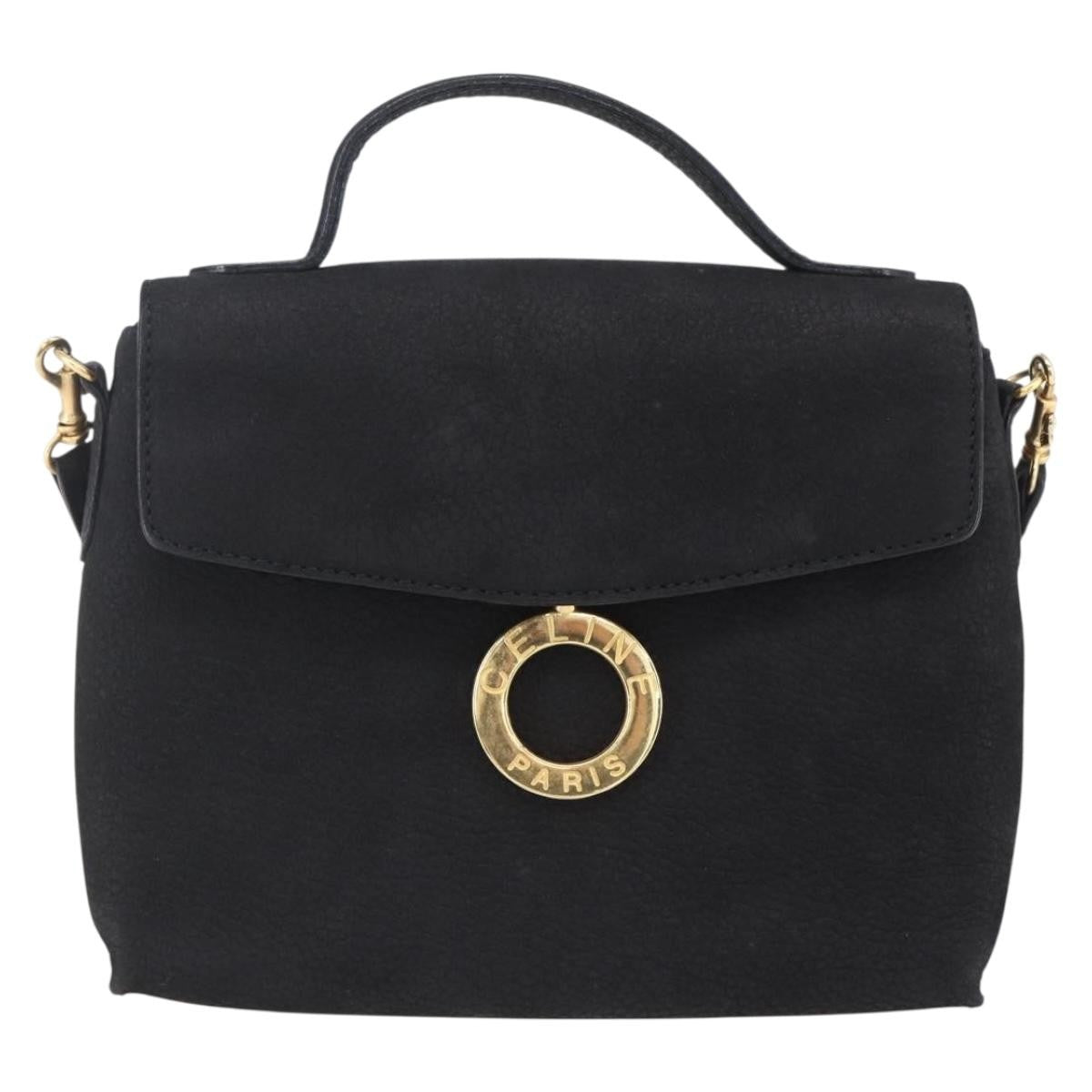 Celine Circle Logo Shoulder Bag Leather Black Leather Shoulder Bag Bag