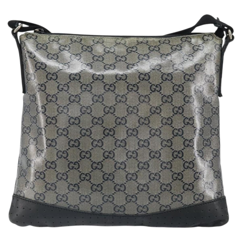 Gucci Zip Messenger Bag Gg Canvas With Perforated Leather Navy Canvas Shoulder Bag Bag (Pre-Owned)
