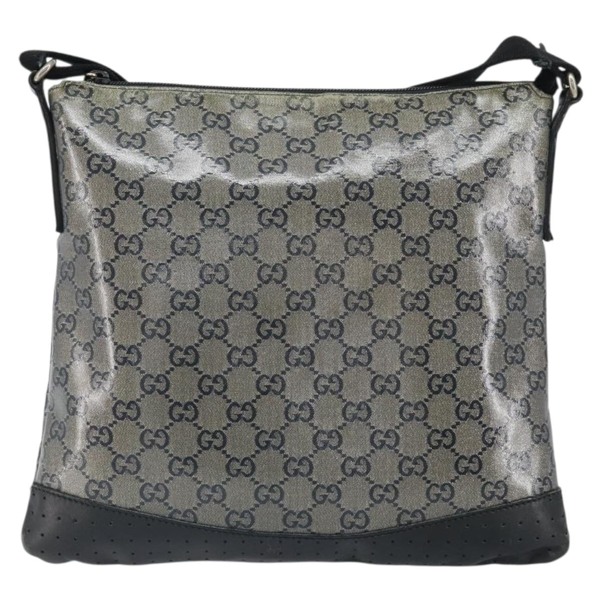 Gucci Zip Messenger Bag Gg Canvas With Perforated Leather Navy Canvas Shoulder Bag Bag (Pre-Owned)
