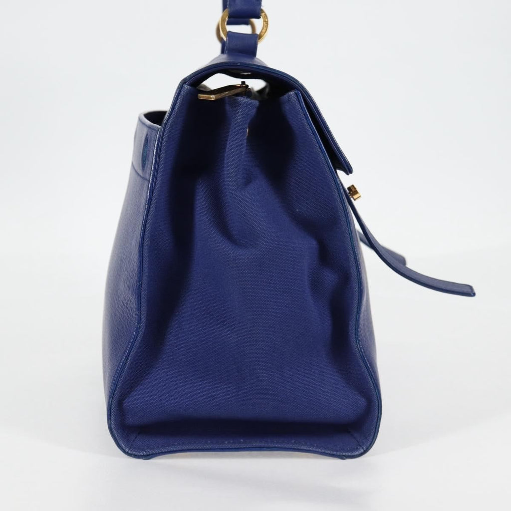 Saint Laurent Muse Two Bag Leather With Canvas Blue Leather Shoulder Bag Bag (Pre-Owned)