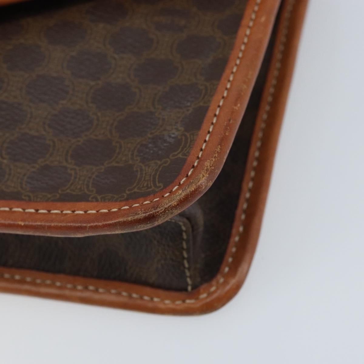 Celine Vintage Macadam Circle Logo Shoulder Bag Canvas And Leather Brown Canvas Shoulder Bag Bag