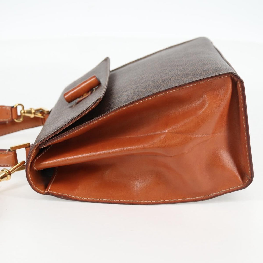 Celine Vintage Convertible Top Handle Bag Macadam Coated Canvas Brown Canvas Bag
