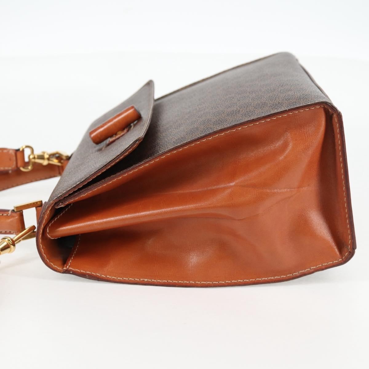 Celine Vintage Convertible Top Handle Bag Macadam Coated Canvas Brown Canvas Bag