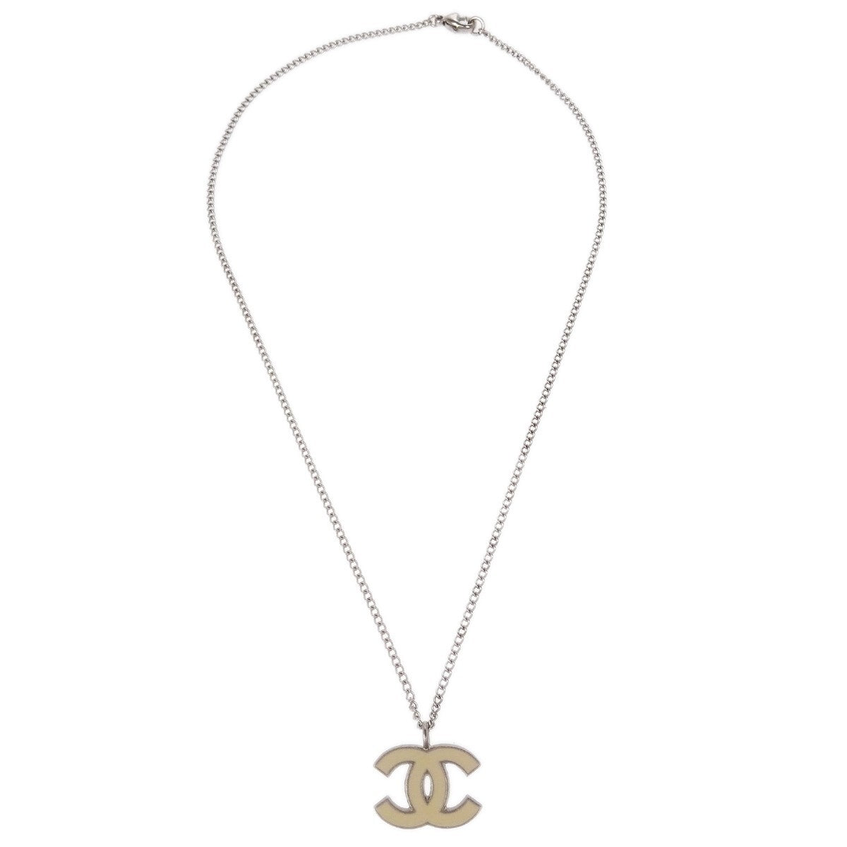 Chanel Cc Logo Pendant Necklace Metal Silver Silver_Plated Necklace Jewelry
