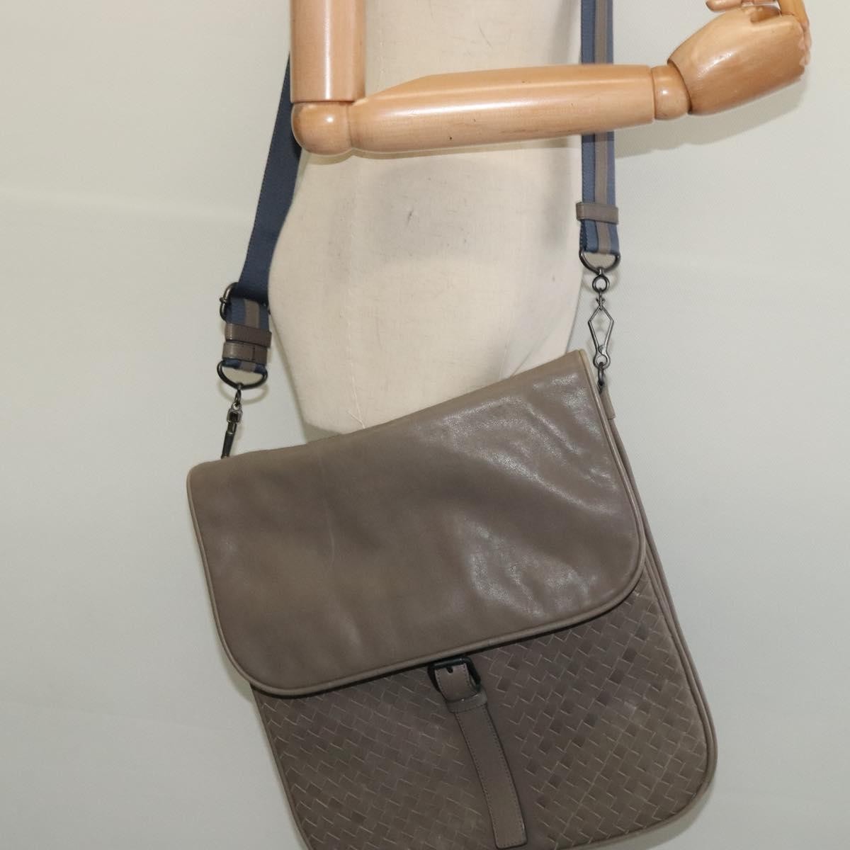 Bottega Veneta Vintage Flap Shoulder Bag Intrecciato Leather Gray Leather Shoulder Bag Bag