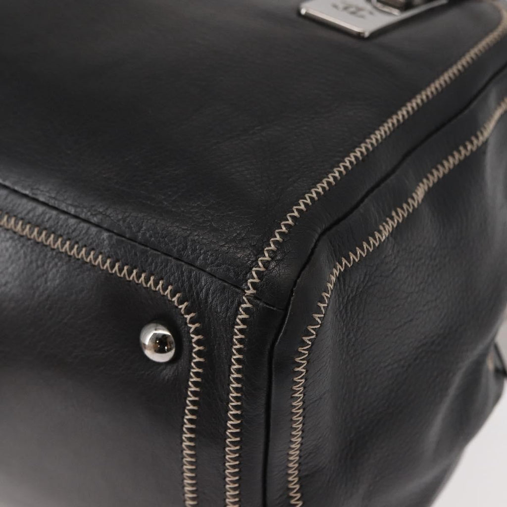 Chanel Cc Bowler Quilted Caviar Black Leather Handbag
