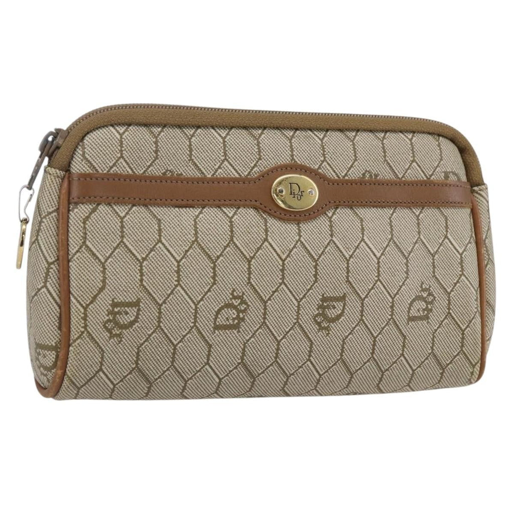 Christian Dior Vintage Honeycomb Zip Pouch Canvas And Leather Beige Canvas Clutche & Pouche Bag (Pre-Owned)
