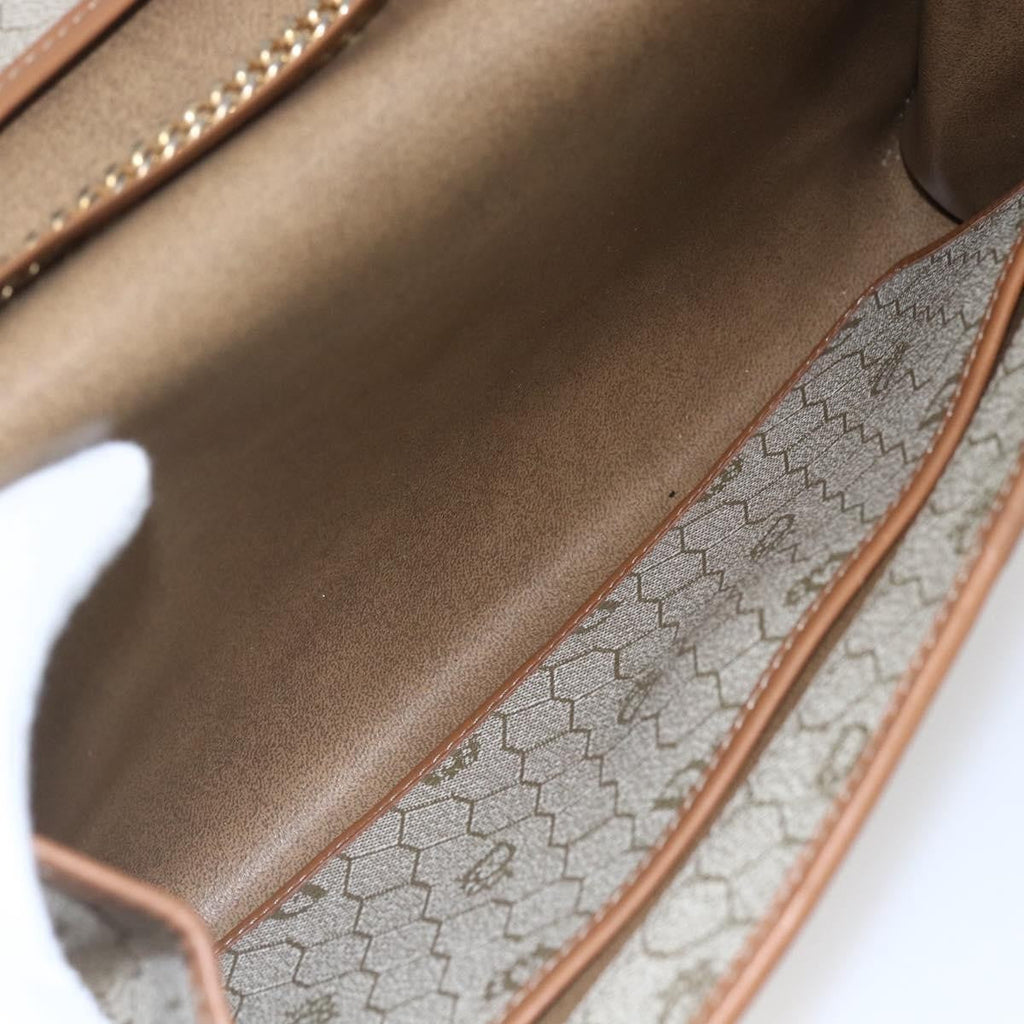 Christian Dior Vintage Honeycomb Chain Canvas Beige Canvas Shoulder Bag Bag (Pre-Owned)