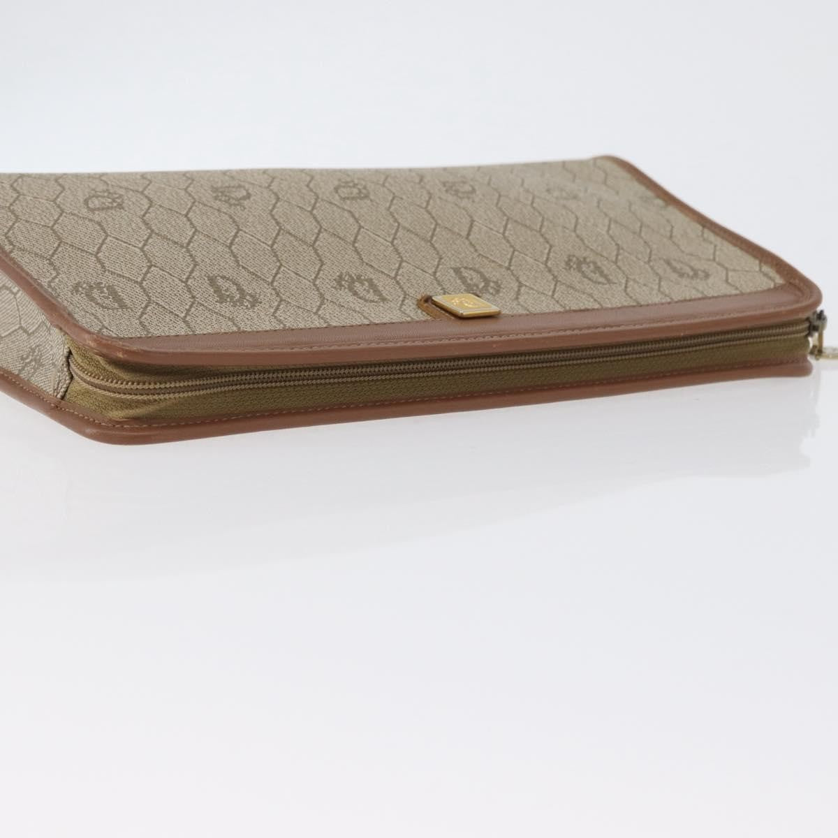Christian Dior Vintage Honeycomb Zip Pouch Canvas And Leather Beige Canvas Clutche & Pouche Bag (Pre-Owned)