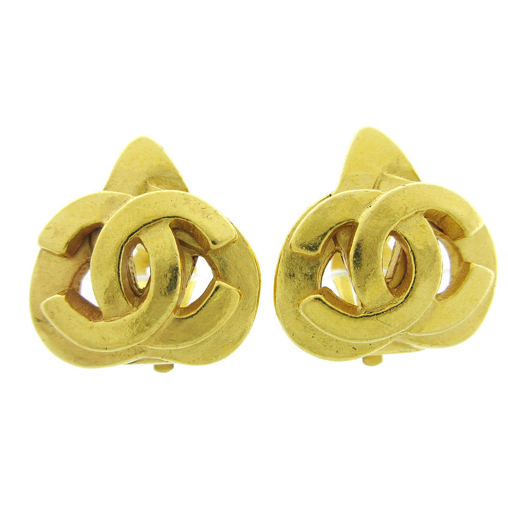 Chanel Cc Logo Heart Gold-Plated Gold Gold_Plated Earrings Jewelry