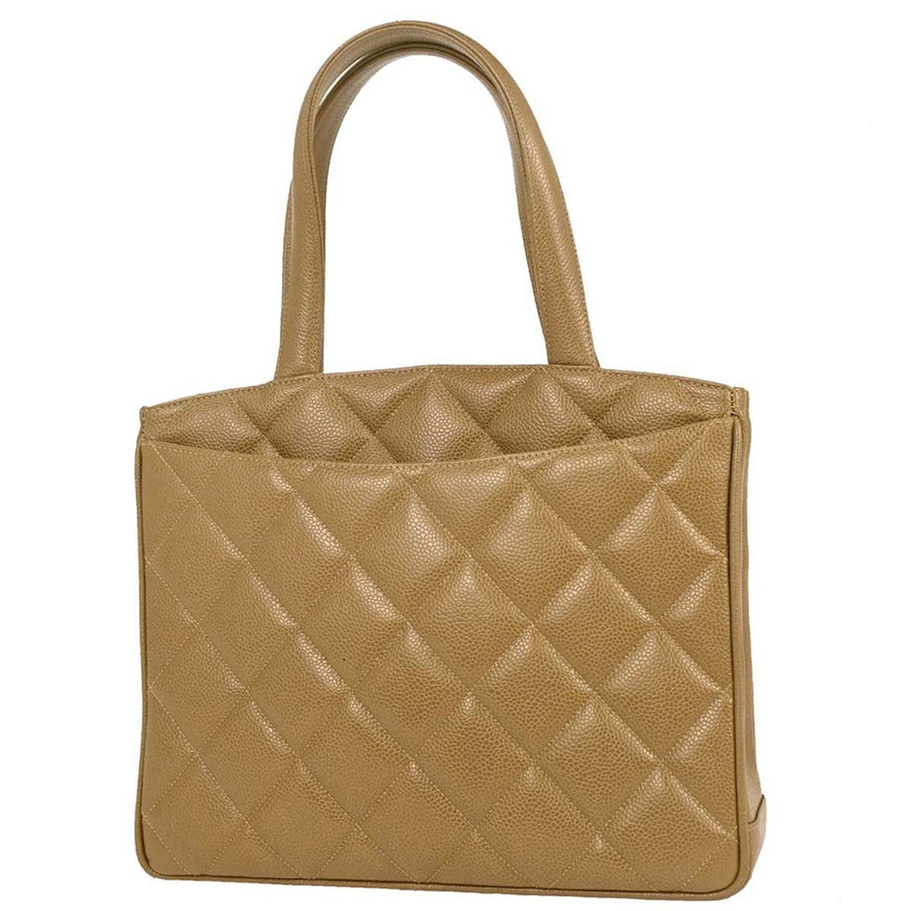 Chanel Vintage Cc Lock Pocket Tote Quilted Caviar Beige Leather Tote Bag Bag